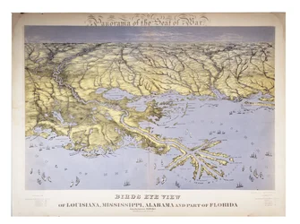 Panorama des Kriegsschauplatzes: Vogelperspektive von Louisiana, Mississippi, Alabama und einem Teil von Florida, 1861